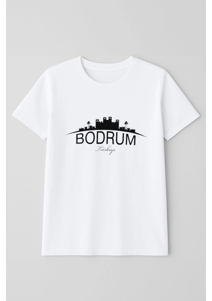 Kadın %100 Pamuk Bodrum Baskılı Kısa Kollu Beyaz T-Shirt fiyatları