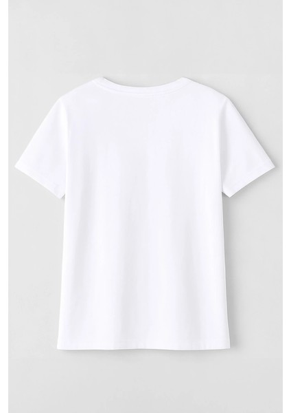 Kadın %100 Pamuk Bodrum Baskılı Kısa Kollu Beyaz T-Shirt modelleri