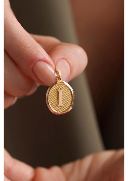 14 Ayar Altın I Harf Oval Kolye Ucu