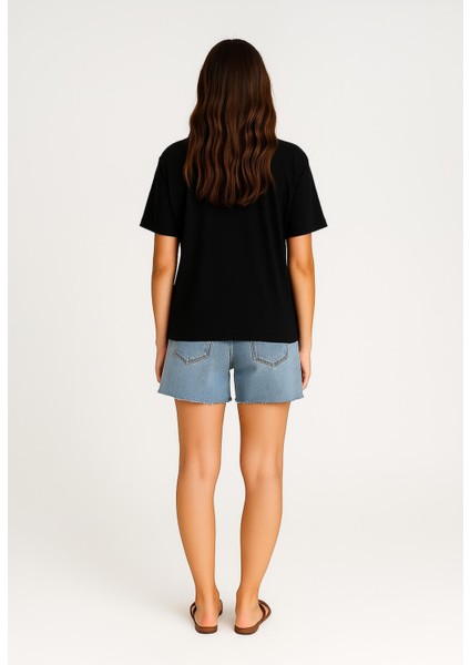 Kadın Bisiklet Yaka Oversize %100 Pamuk t-Shirt fiyatları