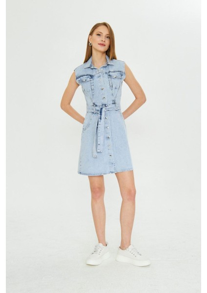 Kısa Kol Cepli Kuşaklı Elbise fiyatları