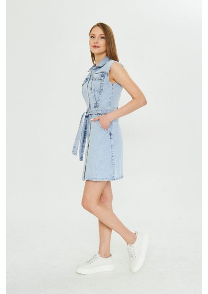 Kısa Kol Cepli Kuşaklı Elbise indirimleri