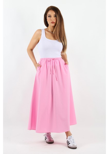 Kadın Alya Pembe Cepli Poplin Etek