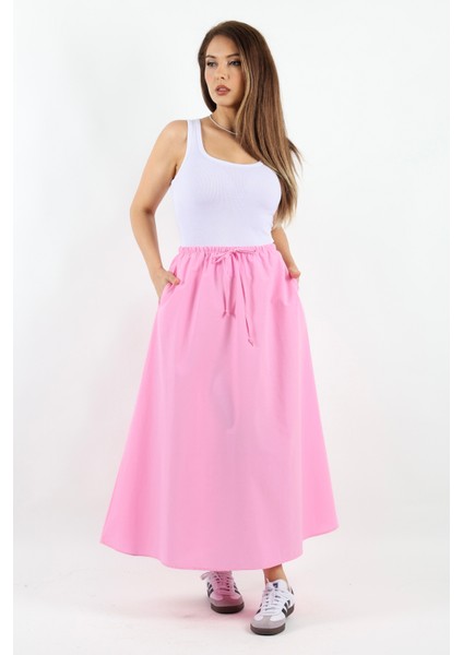 Kadın Alya Pembe Cepli Poplin Etek indirimleri