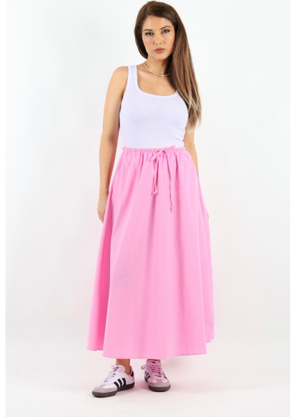 Kadın Alya Pembe Cepli Poplin Etek