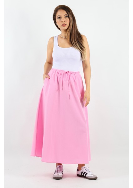 Kadın Alya Pembe Cepli Poplin Etek