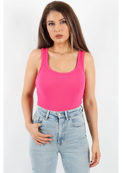 Kadın Cotton Premium Doku Fuşya Pamuklu Basic Fitilli Atlet fırsatları