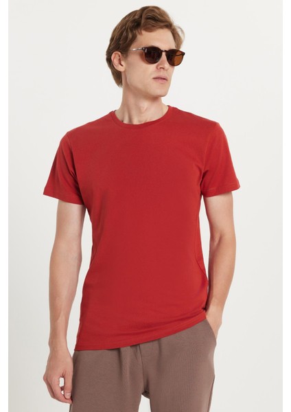 Unisex Slim Fit Dar Kesim %100 Pamuk Yumuşak Dokulu Kiremit Bisiklet Yaka Tişört fiyatları