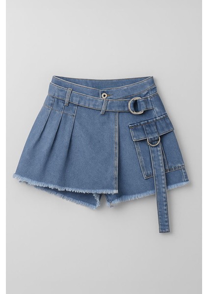 Kadın Yüksek Bel Kemerli Jean Şort Etek fiyatları