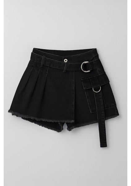 Kadın Yüksek Bel Kemerli Jean Şort Etek fiyatları