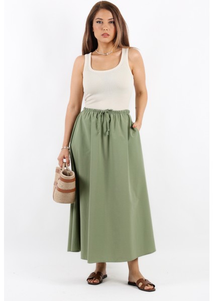 Kadın Alya Haki Astarlı Cepli Poplin Etek fiyatları