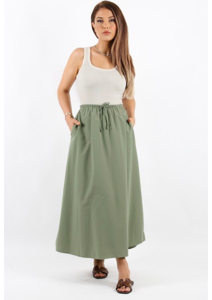 Kadın Alya Haki Astarlı Cepli Poplin Etek modelleri