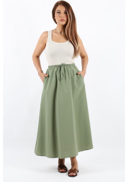Kadın Alya Haki Astarlı Cepli Poplin Etek fırsatları