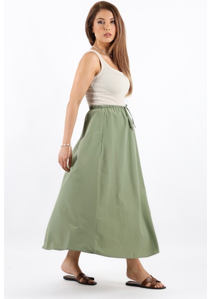 Kadın Alya Haki Astarlı Cepli Poplin Etek indirimleri