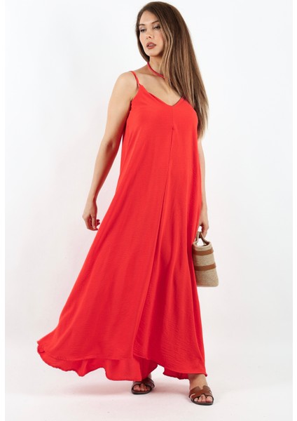 Kadın Amore Rahat Kesim Ayarlanır Askılı Mercan Ayrobin Elbise modelleri