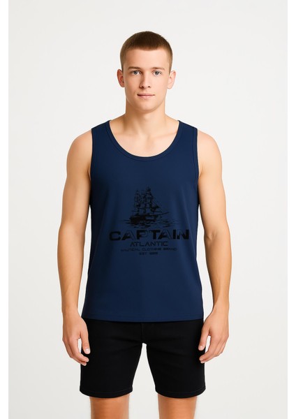 Erkek Kaptan Baskılı %100 Pamuk Kolsuz T-Shirt