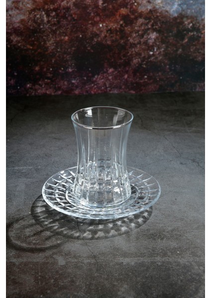 Kristal El Yapımı Çay Takımı – 12 Parça | 6 Bardak 6 Cam Tabak – Lunara Desen modelleri