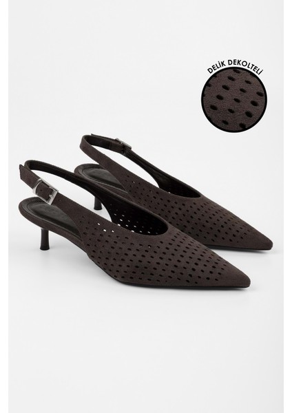 Kadın Rilou Acı Kahve Süet Delikli Dekolteli Stiletto