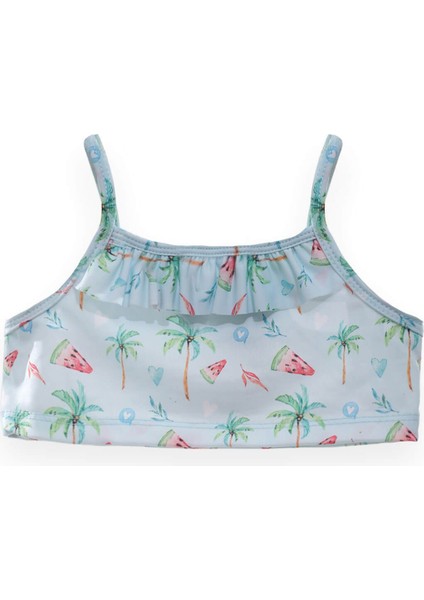 Kız Çocuk Karpuz Palmiye Desenli Havuz Plaj Bikini Takımı