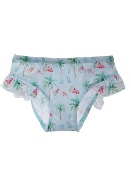 Kız Çocuk Karpuz Palmiye Desenli Havuz Plaj Bikini Takımı modelleri