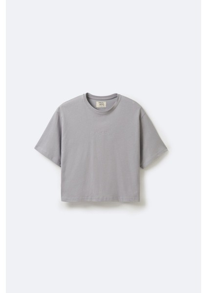 Kadın Crop Grey T-Shirt L