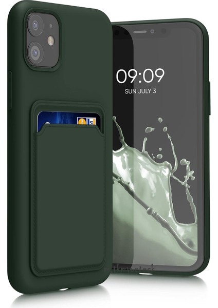Iphone 11 Kılıf Kamera ve Köşe Korumalı Kartlıklı Cüzdanlı Yumuşak Renkli Silikon Kapak Içi Kadife