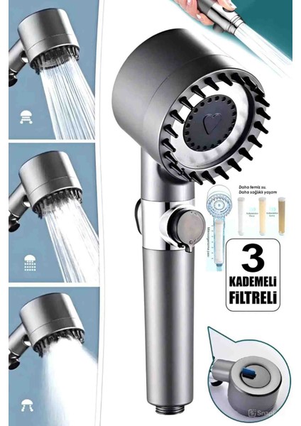 10 Adet Banyo Duş Başlığı Kireç Önleyici Filtreli Turbo Yüksek Basınçlı 3 Fonksiyonlu