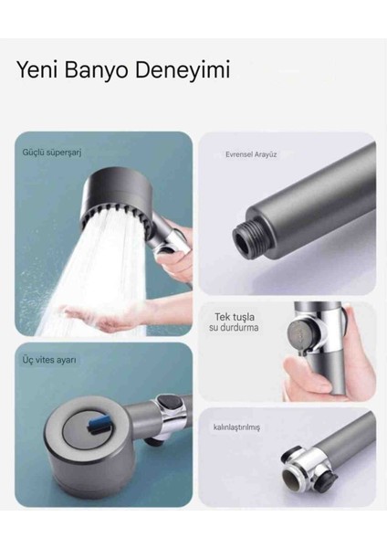10 Adet Banyo Duş Başlığı Kireç Önleyici Filtreli Turbo Yüksek Basınçlı 3 Fonksiyonlu fiyatları