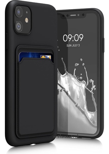 Iphone 11 Kılıf Kamera ve Köşe Korumalı Kartlıklı Cüzdanlı Yumuşak Renkli Silikon Kapak Içi Kadife