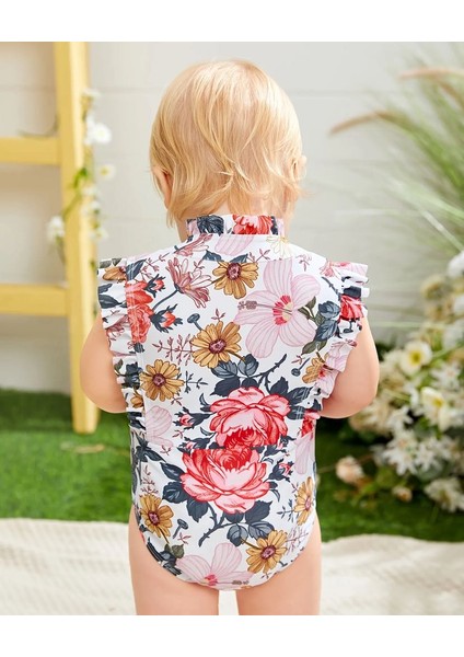 Kız Bebek Çiçek Desenli Fırfırlı Mayo – Fermuarlı, Rahat ve Şık fiyatları