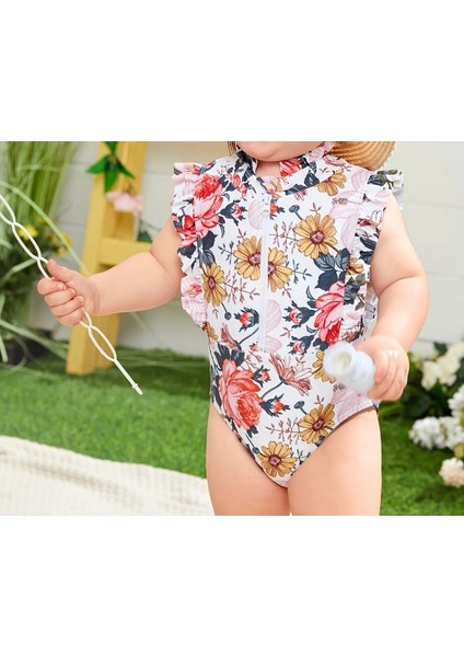 Kız Bebek Çiçek Desenli Fırfırlı Mayo – Fermuarlı, Rahat ve Şık modelleri