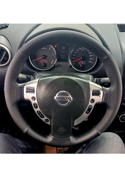 Dikişli Direksiyon Kılıfı Noktalı Deri Karbon Deri Siyah Dikişli Nissan Qashqai Için