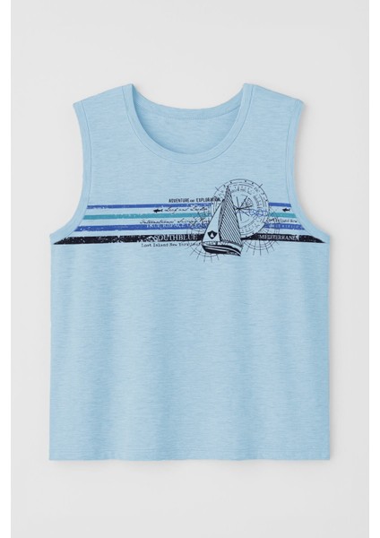 Erkek Yelkenli Baskılı %100 Pamuk Kolsuz T-Shirt fiyatları