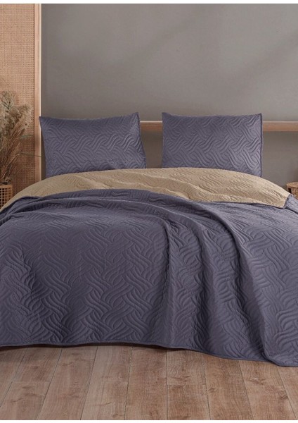 Dora Pamuklu Çift Kişilik Yatak Örtüsü Seti (220X230)-ANTRASIT Bej