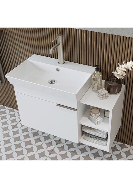 Likya Kapaklı Açık Raflı Mdflam Lavabolu 82 cm Banyo Alt Dolabı +Banyo Üst Dolabı + Banyo Boy Dolabı fırsatları
