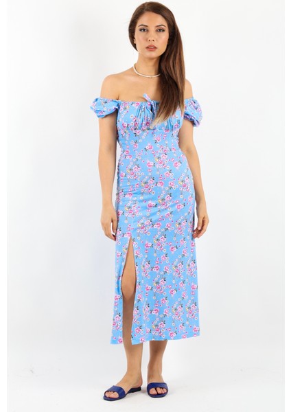 Kadın Gardenya Mavi Çiçekli Elbise fiyatları