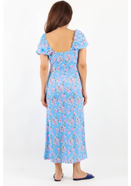 Kadın Gardenya Mavi Çiçekli Elbise fırsatları