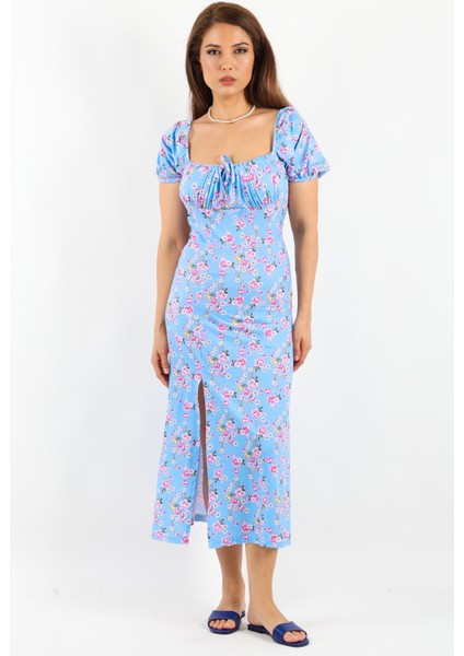 Kadın Gardenya Mavi Çiçekli Elbise indirimleri
