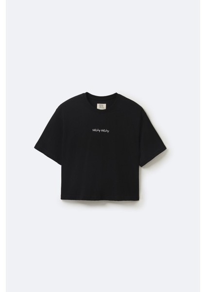 Kadın Crop Black T-Shirt M