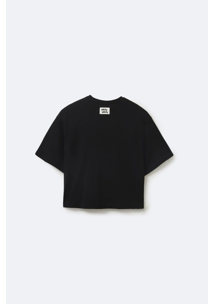Kadın Crop Black T-Shirt M fiyatları
