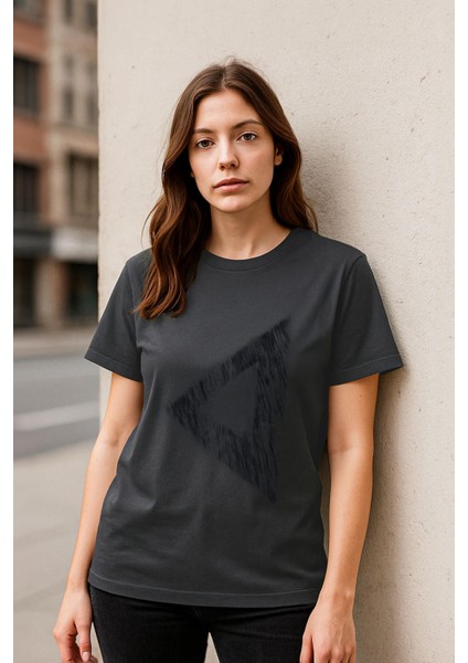 Kadın Rahat Kesim Bisiklet Yaka Baskılı Beyaz T-Shirt