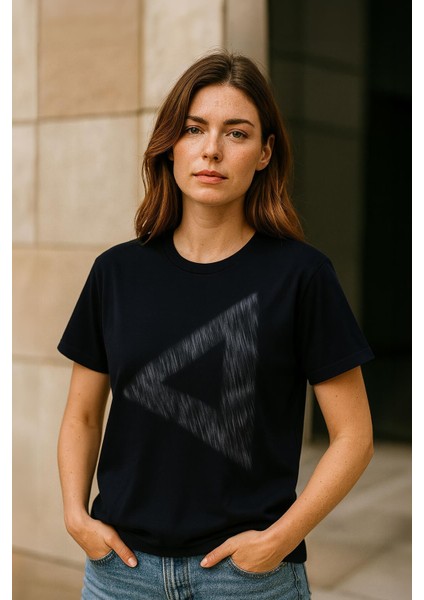 Kadın Rahat Kesim Bisiklet Yaka Baskılı Beyaz T-Shirt