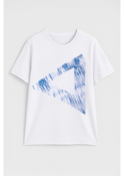 Kadın Rahat Kesim Bisiklet Yaka Baskılı Beyaz T-Shirt fiyatları