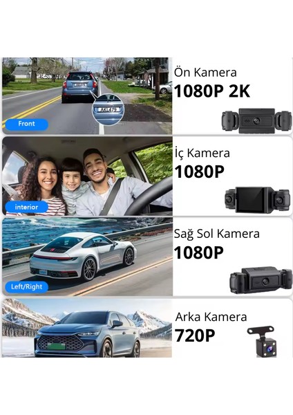 CC-40 WiFi Full HD Türkçe 4 Kameralı Araç İçi Güvenlik Kamerası | Ön, Arka, İç Kayıt | 64GB Uyumlu | Gece Görüşlü indirimleri