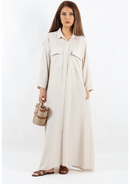 Prive Kadın Plain Bej %100 Viskon Maksi Boy Cepli Yazlık Uzun Elbise fiyatları