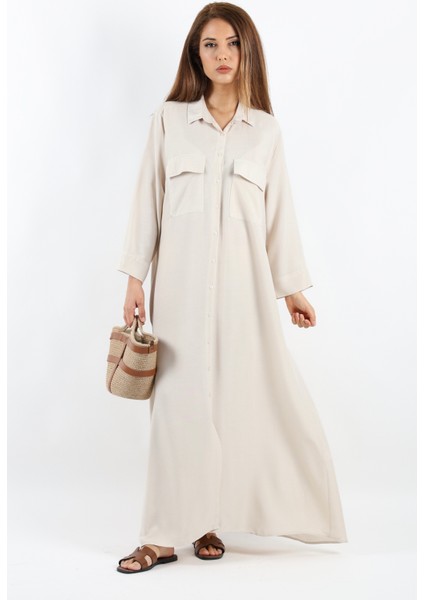 Prive Kadın Plain Bej %100 Viskon Maksi Boy Cepli Yazlık Uzun Elbise indirimleri