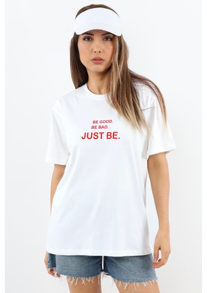 Kadın Just Be Geniş Kesim %100 Pamuk Beyaz T-Shirt fiyatları