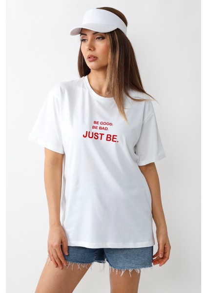 Kadın Just Be Geniş Kesim %100 Pamuk Beyaz T-Shirt fırsatları