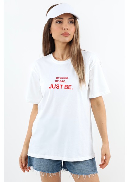Kadın Just Be Geniş Kesim %100 Pamuk Beyaz T-Shirt indirimleri
