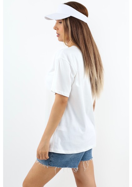 Kadın Just Be Geniş Kesim %100 Pamuk Beyaz T-Shirt